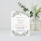 Invitation Carte Postale Baptême lavande violette florale eucalyptus verdur (Debout devant)