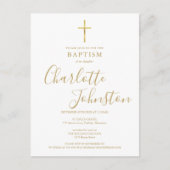 Invitation Carte Postale Baptême moderne Christening Gold Signature Script (Devant)