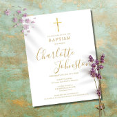 Invitation Carte Postale Baptême moderne Christening Gold Signature Script