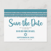 Invitation Carte Postale Bar Mitzvah Date de sauvegarde Turquoise Silver Ta (Devant)