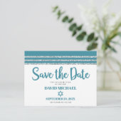 Invitation Carte Postale Bar Mitzvah Date de sauvegarde Turquoise Silver Ta (Debout devant)