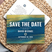 Invitation Carte Postale Bar Mitzvah Enregistrer Date Moderne Turquoise Gol