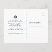 Invitation Carte Postale Bar Mitzvah Enregistrer la date Marine bleu Tallit (Dos)