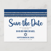 Invitation Carte Postale Bar Mitzvah Enregistrer la date Marine bleu Tallit (Devant)