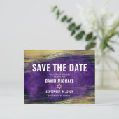 Invitation Carte Postale Bar Mitzvah Enregistrer la date Purple Ombre Gold  (Debout devant)