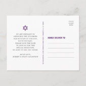 Invitation Carte Postale Bar Mitzvah Enregistrer la date Purple Ombre Silve (Dos)