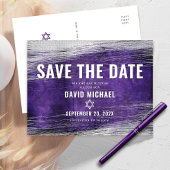 Invitation Carte Postale Bar Mitzvah Enregistrer la date Purple Ombre Silve