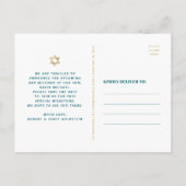 Invitation Carte Postale Bar Mitzvah Enregistrer la date Turquoise Ombre Ag (Dos)