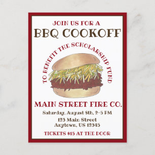 Invitation Carte Postale Barbecue barbecue annuel Barbecue Sandwich Cookoff