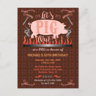 Invitation Carte Postale Barbecue BBQ Funny Cochon été fête d'anniversaire
