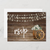 Invitation Carte Postale Baril de bois rustique et Fleurs blanches de pays (Devant / Derrière)