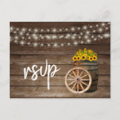 Invitation Carte Postale Baril de bois rustique et tournesol - RSVP (Devant)