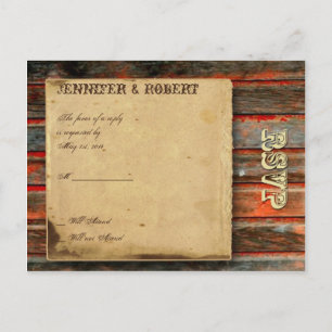 Invitation Carte Postale Barne rustique Bois Graffiti Fenêtre Coeur RSVP