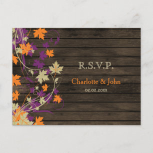 Invitation Carte Postale Barnwood Rustique prune chute laisse mariage RSVP