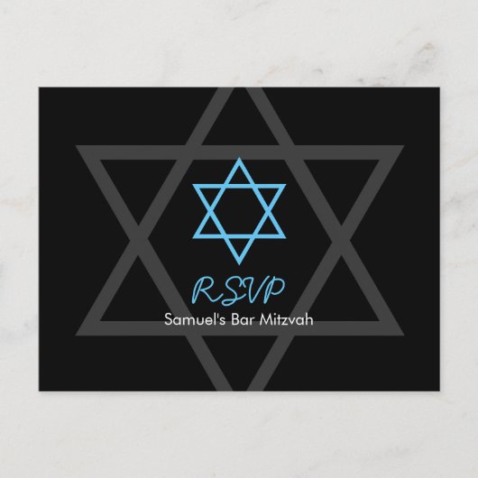 Invitation Carte Postale Barre noire et bleue Mitzvah RSVP (Devant)