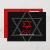 Invitation Carte Postale Barre noire et rouge Mitzvah RSVP (Devant / Derrière)