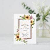 Invitation Carte Postale Barre Wood Sunflowers & Roses (Debout devant)