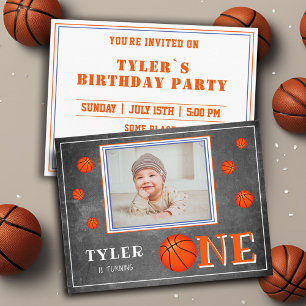 Invitation Carte Postale Basketball Ball Chalkboard 1er Anniversaire Photo