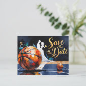 Invitation Carte Postale Basketball Enregistrer le Mariage de date (Debout devant)