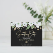 Invitation Carte Postale Bat Mitzvah Black Gold Script Watercolor Floral (Debout devant)