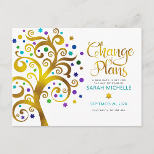 Invitation Carte Postale Bat mitzvah Changement de plans Gold Turquoise Arb