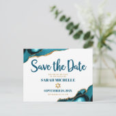 Invitation Carte Postale Bat Mitzvah Date à retenir Turquoise Agate Script (Debout devant)