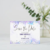 Invitation Carte Postale Bat mitzvah Enregistrer la date Argent Purple Aqua (Debout devant)