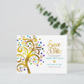 Invitation Carte Postale Bat mitzvah Enregistrer la date Or et arbre Turquo (Debout devant)