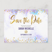 Invitation Carte Postale Bat Mitzvah Enregistrer la date Or Violet Aquarell (Devant)