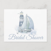 Invitation Carte Postale Bateau phare Bleu Fête des mariées marine (Devant)