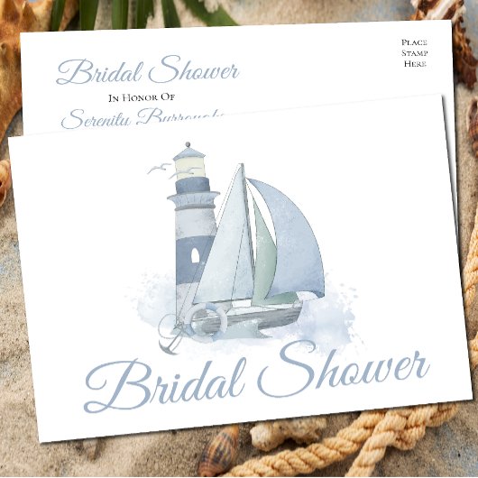 Invitation Carte Postale Bateau phare Bleu Fête des mariées marine