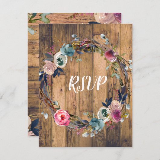 Invitation Carte Postale Bâtonnet en bois rustique torréfaction fleurie (Devant / Derrière)