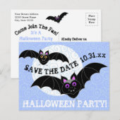 Invitation Carte Postale Bats Lune fête d'Halloween Enregistrer la date (Devant / Derrière)