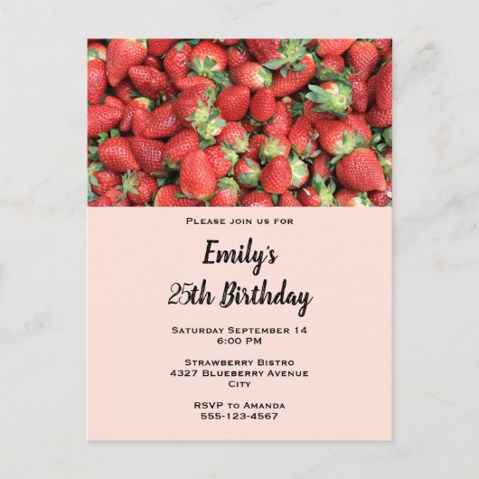 Invitation Carte Postale Batte de fraises rousses juteuses Anniversaire (Devant)