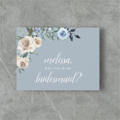 Invitation Carte Postale Be My Bridesmaid Dusty Blue Beige Fleurs Boho Inv