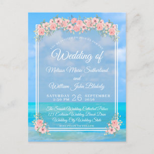 Invitation Carte Postale Beach Floral Mariage