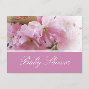 Invitation Carte Postale Beau baby shower de printemps en fleurs de cerisie