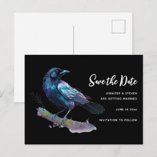 Invitation Carte Postale Beau corbeau sur une branche d'arbre Enregistrer l