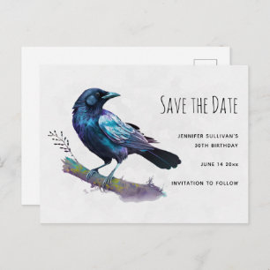 Invitation Carte Postale Beau corbeau sur une branche d'arbre Enregistrer l