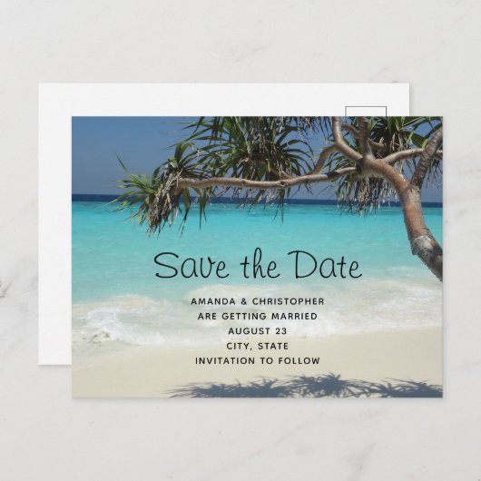 Invitation Carte Postale Beau paradis tropical océanique Enregistrer la dat (Devant / Derrière)
