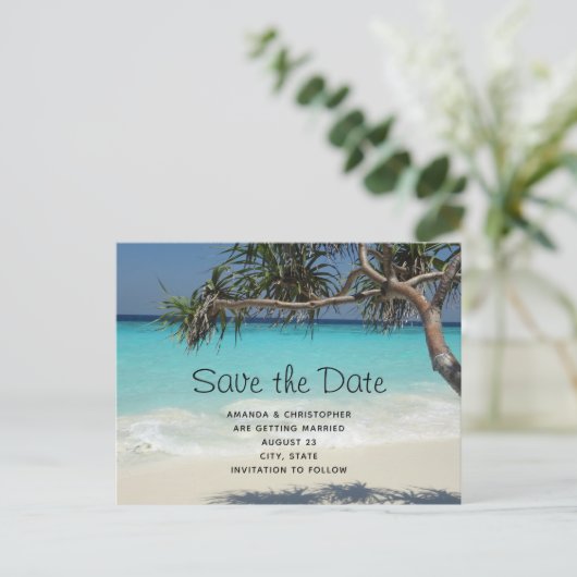 Invitation Carte Postale Beau paradis tropical océanique Enregistrer la dat (Debout devant)