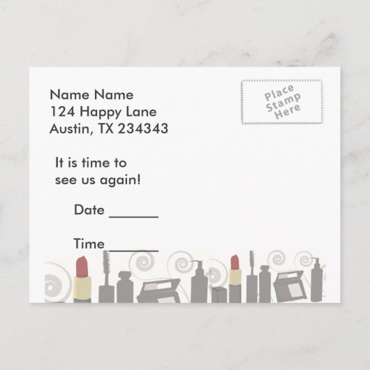 Invitation Carte Postale Beauté de mode de fête chic Maquillage & Facial (Dos)