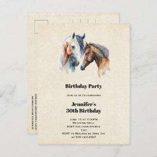 Invitation Carte Postale Beaux Chevaux Boho Occidental Style Anniversaire