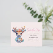 Invitation Carte Postale Bébé Cerf avec Antlers et Fleurs Enregistrer la da (Debout devant)