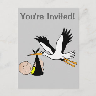 Invitation Carte Postale Bébé & Cigogne - Paquet de Joie