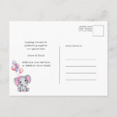 Invitation Carte Postale Bébé Eléphant Ballons roses mignonette Baby shower (Dos)