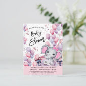 Invitation Carte Postale Bébé Eléphant Ballons roses mignonette Baby shower (Debout devant)