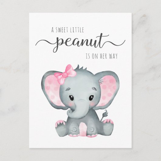 Invitation Carte Postale Bébé Eléphant mignon Douche fille (Devant)