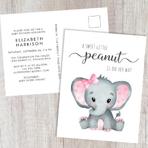 Invitation Carte Postale Bébé Eléphant mignon Douche fille