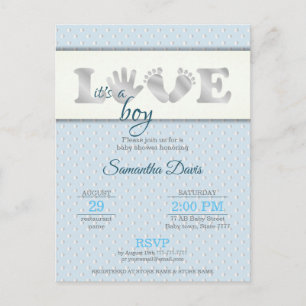 Invitation Carte Postale Bébé en argent L'AMOUR du garçon et le Baby shower